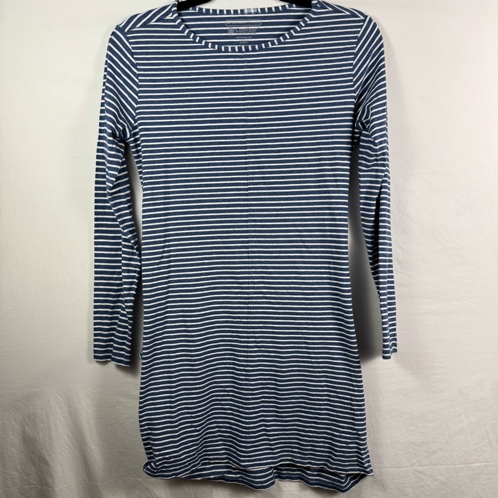 Coolibar Blue and White Long Sleeve Crew Neck Dress Women’s Size XS